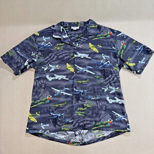 Vtg Pacific Hawaiian Shirt WW2 Fighter Planes Grey Made in Hawaii Mens 2XL